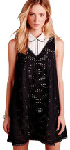 Anthropologie Eyelet Swing Dress XSmall 0 2 Black $148 V Neck Lined Cott... - £52.65 GBP