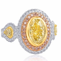 GIA 3.69 Carato Decorato Giallo Chiaro Ovale Diamante Fidanzamento Anello 18k - £9,215.33 GBP