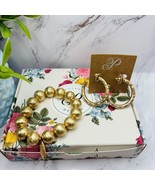 Plunder Design 2 Piece Set Gold Beaded Bracelet &amp; Gold Crystal Hoops Ear... - $366.91 MXN