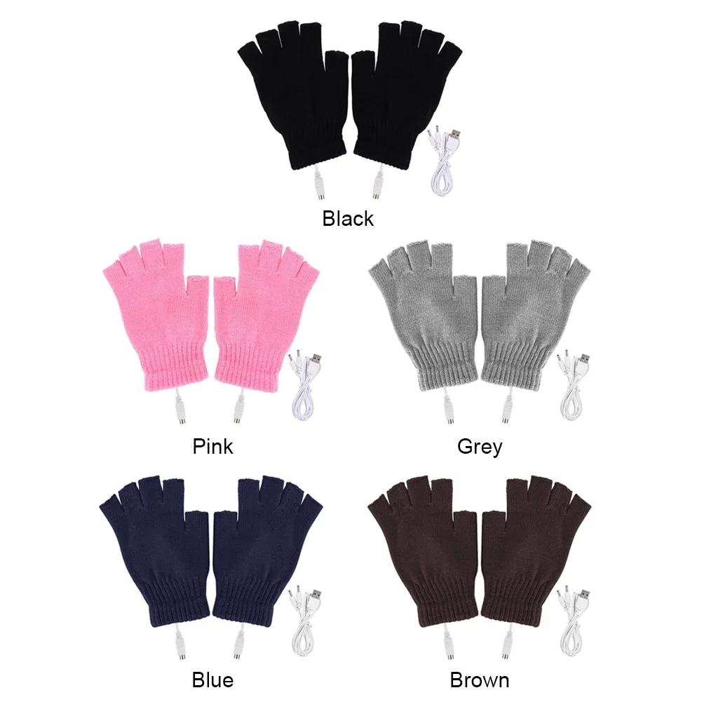 Women Men Cycling Gloves Winter Warm USB Electric Heated Gloves Fingerless 5V - £10.67 GBP+