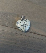 Gemstone Heart Charm Dalmation Jasper Valentine Drop Stone Pendant 1&quot; - $4.94