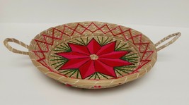 Pine Needle Basket Tray Dish Islander Starburst Embroidered w Handles 10.25&quot; - £31.42 GBP