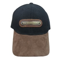 Walt Disney World Vintage Metal Patch Strapback Hat Black Suede Brown Brim - £5.37 GBP