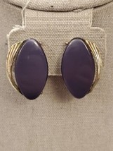 Vintage 1980s Silver Tone Navy Blue Enamel Clip On Earrings Costume Jewelry - £9.09 GBP