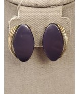 Vintage 1980s Silver Tone Navy Blue Enamel Clip On Earrings Costume Jewelry - £9.00 GBP