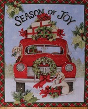 36&quot; X 44&quot; Panel Red Truck Dogs Christmas Gifts Holiday Cotton Fabric D385.39 - £7.95 GBP