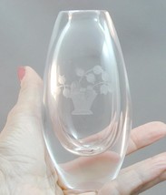 Antique Kosta Boda Sweden Etched Crystal Vase With Flowers - £23.76 GBP