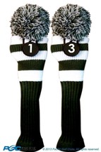 1 3 Classic GREEN WHITE KNIT POM golf club Headcover vintage Head covers Set - £838.79 GBP