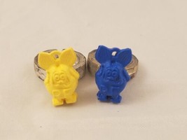 Lot Of 2 Vintage Original Small Ed Roth Rat Fink Ring Gumball Charm Blue Yellow - £9.97 GBP