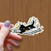 Black Cat on Book , Cute Kitten Sticker, Reader Decal Gift  Kiss-Cut Sti... - $2.54+