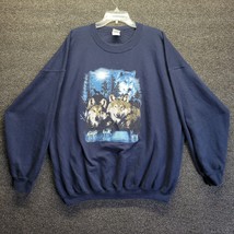 Vtg Wolf Gildan Heavy Blend Sweatshirt Men&#39;s Sz 2XL Navy Animal Wildlife Sweater - £26.98 GBP