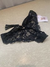 Savage X Fenty SMALL Tassle Lace Thong Panty-NEW Black Rhianna - £12.03 GBP