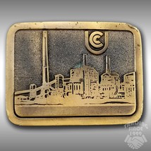 Vintage Belt Buckle Industrial Smokestacks Embossed Made In The USA By H... - $40.45