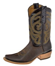 Mens Western Cowboy Boots Dark Brown Smooth Leather Rodeo Toe Botas Size 10 - £78.58 GBP