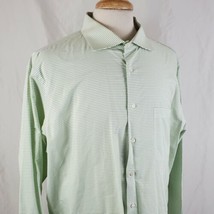Paul Fredrick Dress Shirt Imperial 100&#39;s Broadcloth Cotton 18.5 x35 Green Stripe - £18.82 GBP
