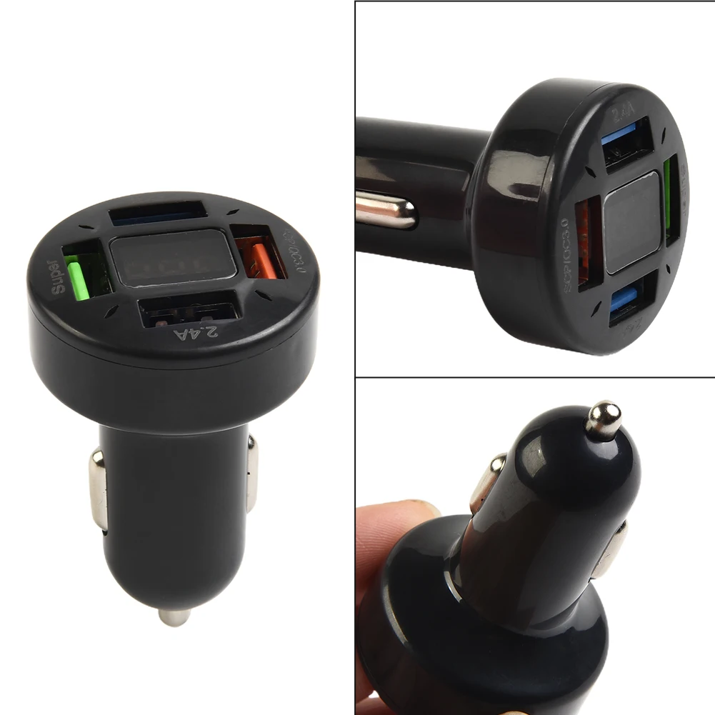Digital Car Charger with QC3.0 Fast Charging and FM Transmitters - £12.91 GBP