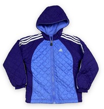 Vtg Y2K Adidas Reversible Hooded Jacket Purple 3 Stripes Fleece Lined Youth Sz M - £21.81 GBP