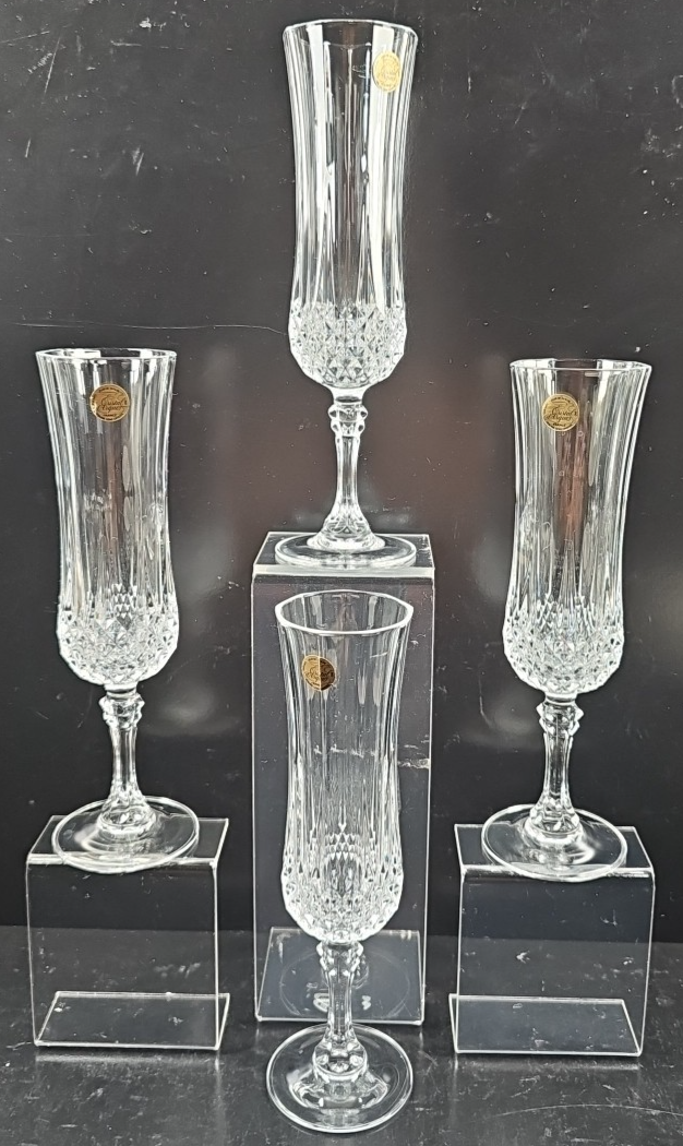 4 Cristal D&#39;Arques Longchamp Clear Fluted Champagne Set Crystal Cut Stem... - $46.40