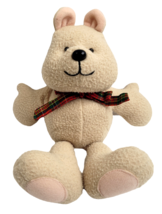 Vintage Hallmark Christmas Bear Rattle 10&quot; Stuffed Plush DEXTER Tan Bow 1987 - £11.32 GBP
