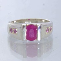 Red Ruby Oval Pink Sapphire Handmade 925 Silver Unisex Ring size 6.5 Des... - $141.55