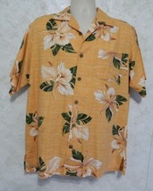 Joe Marlin Men&#39;s Hawaiian Shirt Hibiscus Flowers Pale Orange Large Cotton Rayon - £14.93 GBP