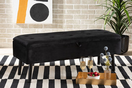 Swindon Black Velvet Fabric Dark Brown Storage Bench - $3,530.89 MXN