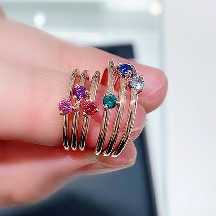 Rose Gold Stellar Blue / Red / Purple / Green / Pink / Light Blue Solitaire Ring