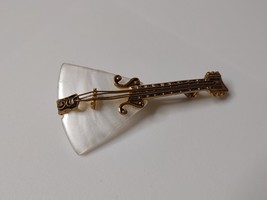 Little Gold Tone Guitar Brooch Made In Spain - £31.79 GBP