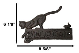 Cast Iron Whimsical Hungry Kitty Cat Chasing 2 Mice Wall Decor Welcome Sign - £16.41 GBP