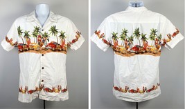 Surf Boards Woodies Palm Trees Hawaiian Shirt Mens Small Aloha Pocket Cotton - £18.75 GBP