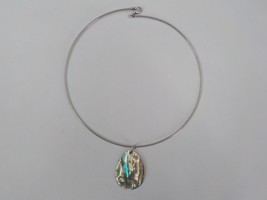 HAWAIIAN CHOKER NECKLACE ABALONE TEARDROP SHELL PENDANT SILVER COLOR CAB... - $9.99