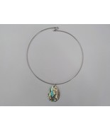 HAWAIIAN CHOKER NECKLACE ABALONE TEARDROP SHELL PENDANT SILVER COLOR CAB... - $9.99