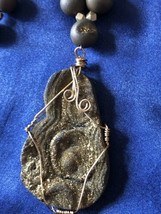 Vintage Pyrite Long Pendant Necklace Beaded Large Wire Caged Stone Heavy... - £36.67 GBP