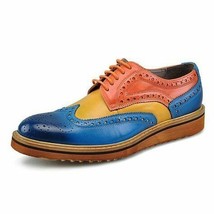 Made To Order Mens Multi Color Genuine Leather Wing Tip Oxford Vintage Shoes - £120.26 GBP+