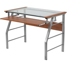 Contemporary Tempered Glass Top Computer Desk with Cherry Keyboard Tray - £240.52 GBP