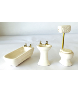 Miniature Dollhouse Vintage Porcelain Bathroom Set Tub Sink Tall Toilet ... - £12.86 GBP