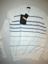 New NWT Mens L Viscose Cotton Sweater White Blue Italy Bramante Stripes Designer - £289.60 GBP