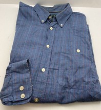 Orvis Button Up Shirt Mens Large Blue Plaid Classic Round Hem Long Sleeve - £16.42 GBP