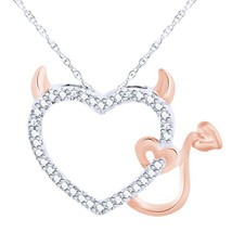 14K Two-Tone Gold Plated Real Moissanite Devil Heart Pendant 18&quot; Necklace Chain - £31.53 GBP