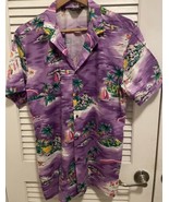 Hawaiian Men’s Shirt Size L Purple Palm Trees Sailboat Island Short Slee... - $31.44 CAD