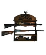 Walnut Wooden 2 Place Wall Gun Rack Black Forest Carved Deer Stag - $279.00