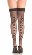 Fishnet Thigh Highs Bows Back Seam Rhinestones Stockings Hosiery BW788 - $17.81