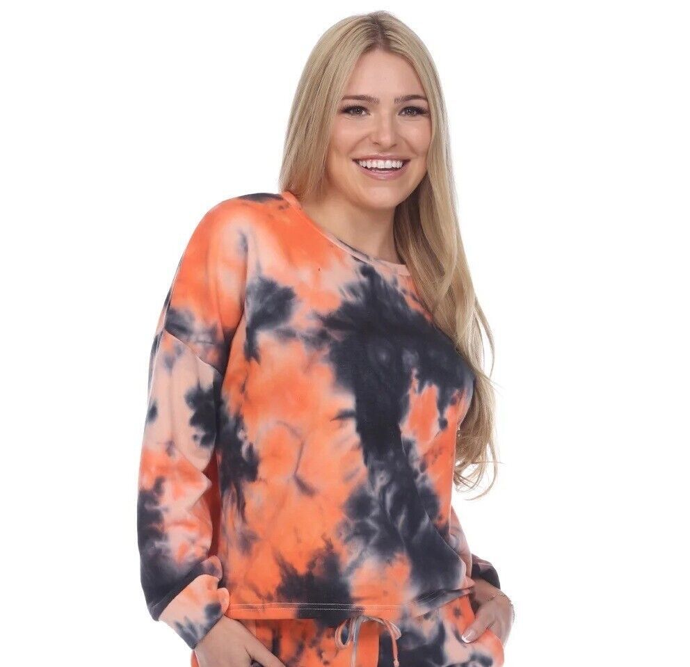 White Mark Womens M Orange Tie Dye Crewneck Long Sleeve Sweatshirt PREOW... - $19.59