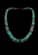 Antique Santo Domingo Handmade Silver Natural Turquoise Heishi Bead Necklace - £586.69 GBP