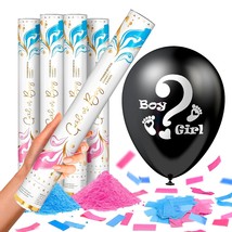Gender Reveal Powder Cannon &amp; Confetti Balloon - 4 X-Large (16&quot;) Cannons (2 Pink - £33.81 GBP