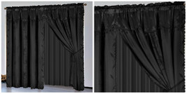 2 panel window curtain set (120&quot; W X 84&quot; L) with valance &amp; sheer backing - BLACK - £37.42 GBP