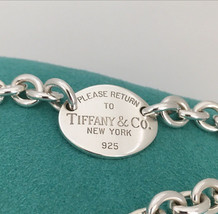 Large 9” Please Return To Tiffany Oval Tag Charm Bracelet Mens Unisex - £318.94 GBP