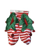 Dan Dee Christmas Elf Santa Slippers L/XL 9-11 Jingle Bells Striped Peppermint - £24.17 GBP