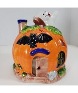 Halloween Ceramic Pumpkin Jack O Lantern Tea Light Candle Holder 7” - $23.36