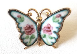 Beau Sterling Silver Butterfly Pin Tac Gold Wash Blue Pink Green Enameling 3/4&quot; - £24.01 GBP
